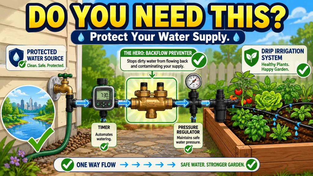 Drip Irrigation Backflow Preventer For Raised Beds