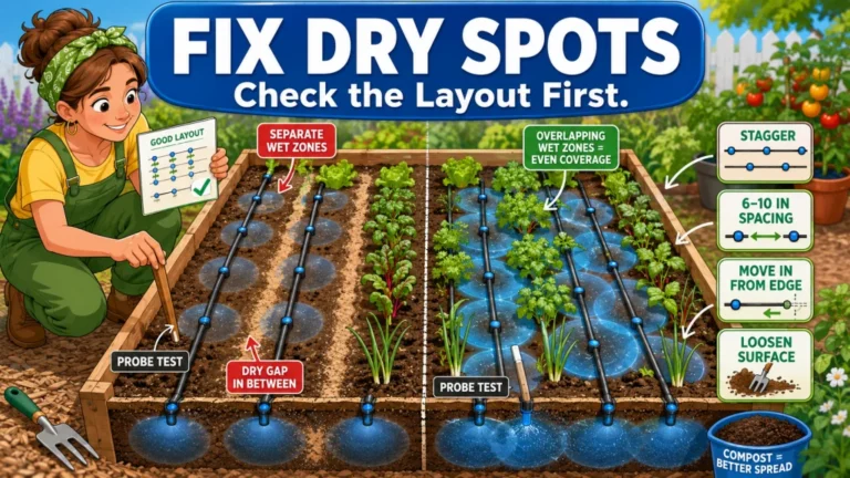 Drip Irrigation Dry Spots in a Raised Bed: Why Parts of the Bed Stay Dry and How to Fix the Coverage Gap