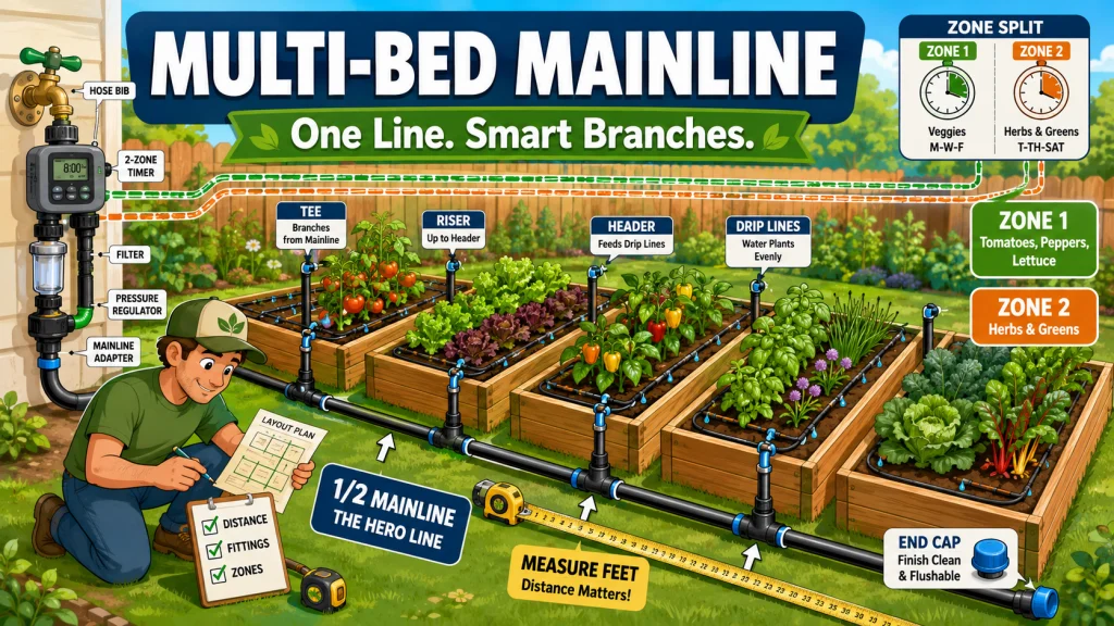 Drip Irrigation For Multiple Raised Beds