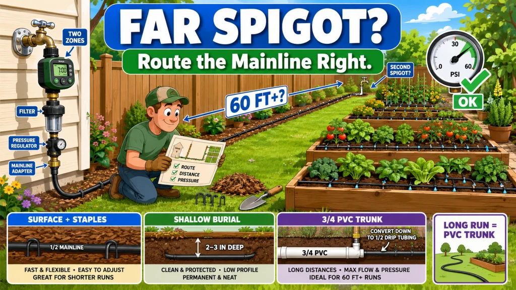 Raised Bed Drip Irrigation Long Run Spigot